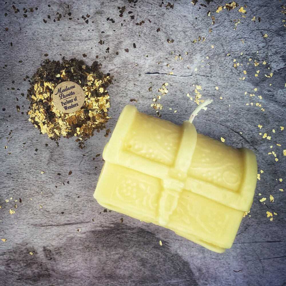Beeswax Treasure Chest Spell Candle - Unlock Blessings & Abundance Magic | Beeswax Candle | Wiccan Center