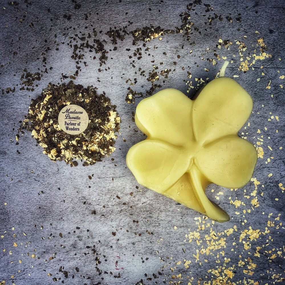 Beeswax Lucky Four Leaf Clover Spell Candle - Good Fortune & Lucky Breaks Magic | Beeswax Candle | Wiccan Center