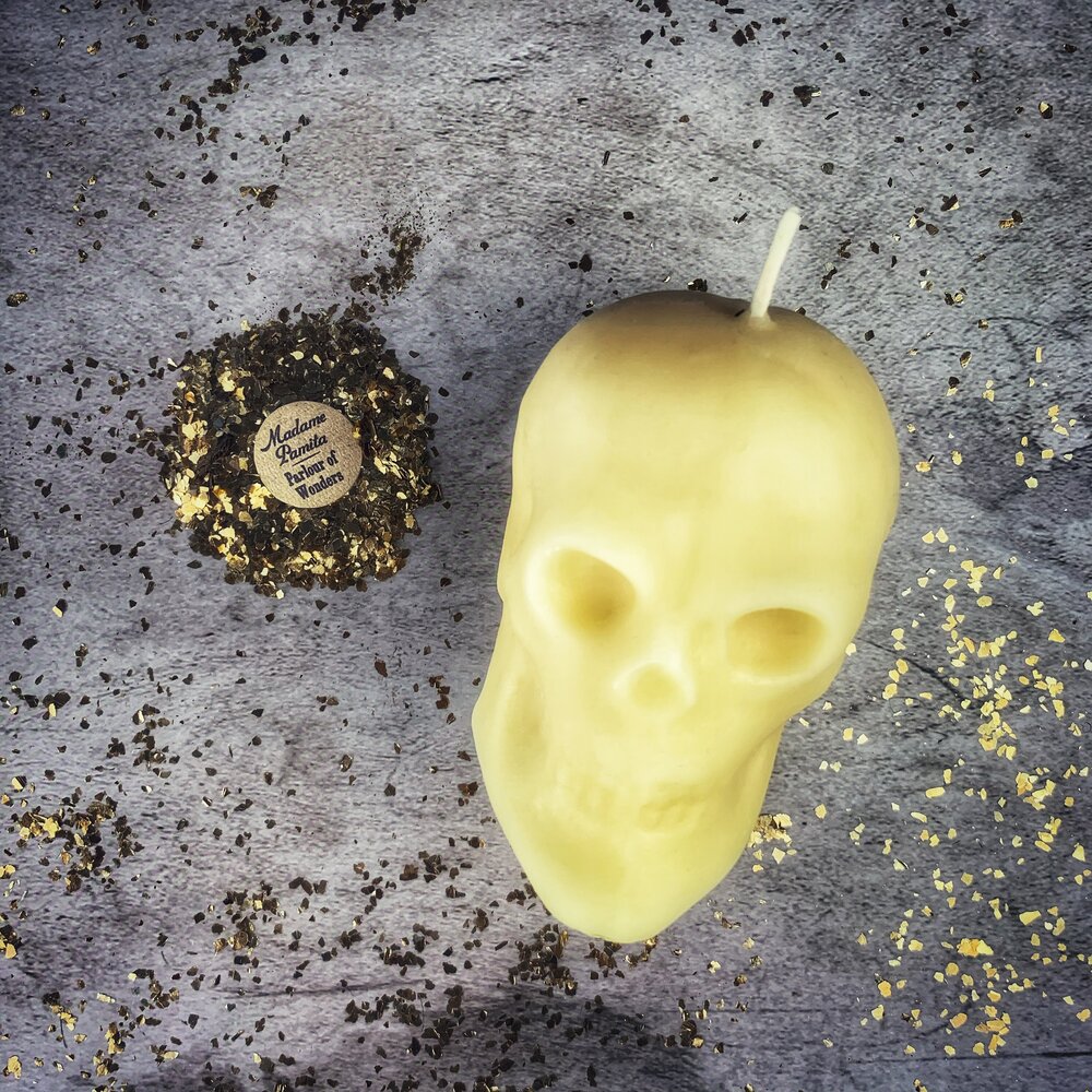Beeswax Large Skull Spell Candle - Mind Influence & Ancestral Wisdom Magic | Beeswax Candle | Wiccan Center