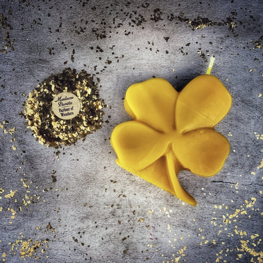 Beeswax Lucky Four Leaf Clover Spell Candle - Good Fortune & Lucky Breaks Magic | Beeswax Candle | Wiccan Center