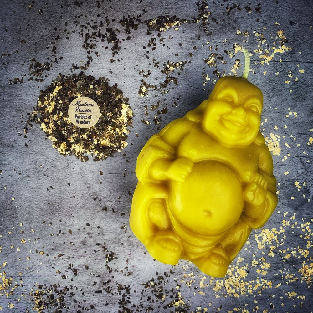 Beeswax Laughing Buddha Spell Candle - Wealth, Luck & Prosperity Magic | Beeswax Candle | Wiccan Center