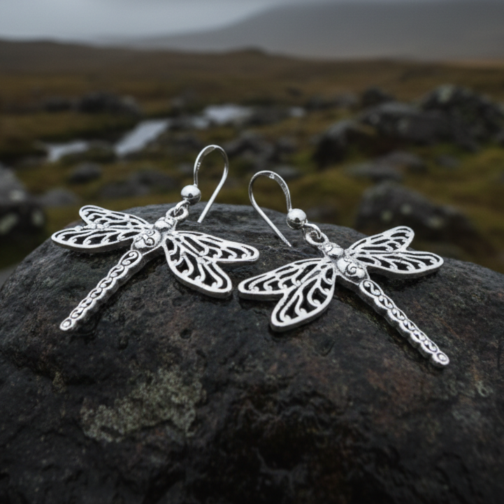 Triple Spiral Dragonfly Earrings | Dangle Earrings | Wiccan Center