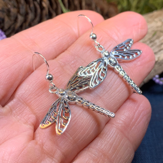 Triple Spiral Dragonfly Earrings | Dangle Earrings | Wiccan Center