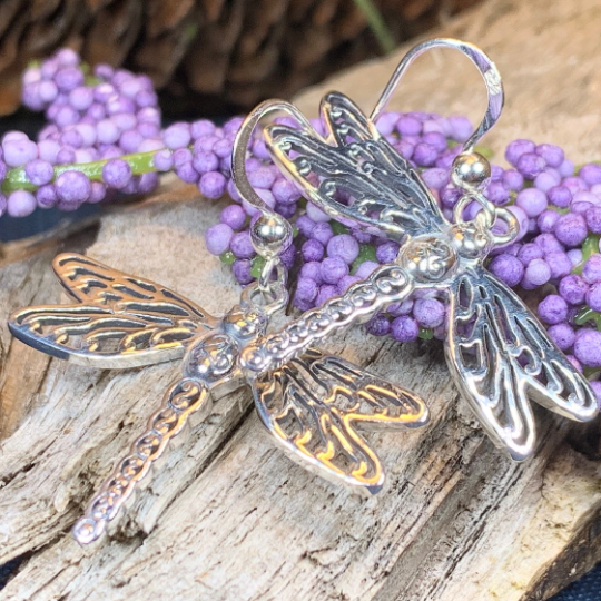 Triple Spiral Dragonfly Earrings | Dangle Earrings | Wiccan Center