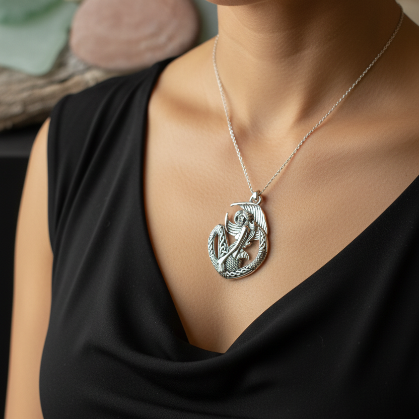 Ireland Celtic Mermaid Necklace in Sterling Silver | Pendant | Wiccan Center