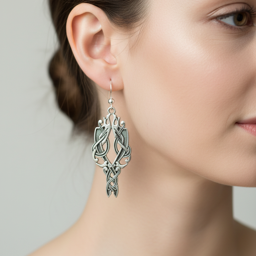 Unne Celtic Viking Earrings in Sterling Silver | Dangle Earrings | Wiccan Center
