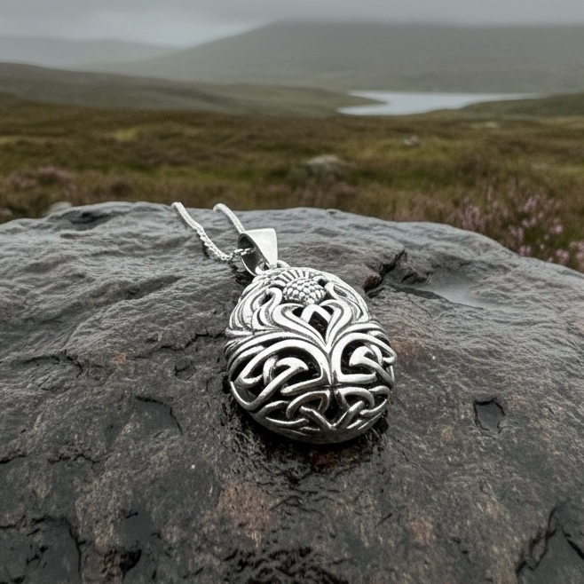 Tobermory Scottish Thistle Necklace in Sterling Silver | Pendant | Wiccan Center