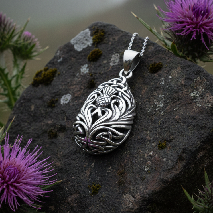 Tobermory Scottish Thistle Necklace in Sterling Silver | Pendant | Wiccan Center
