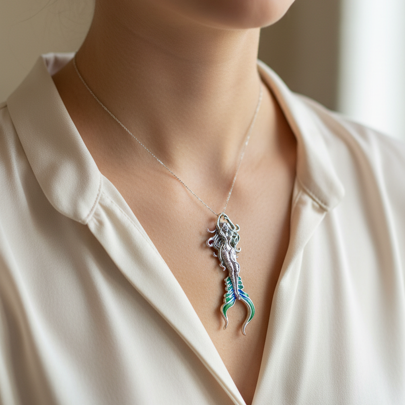Diver Mermaid Necklace in Sterling Silver | Pendant | Wiccan Center