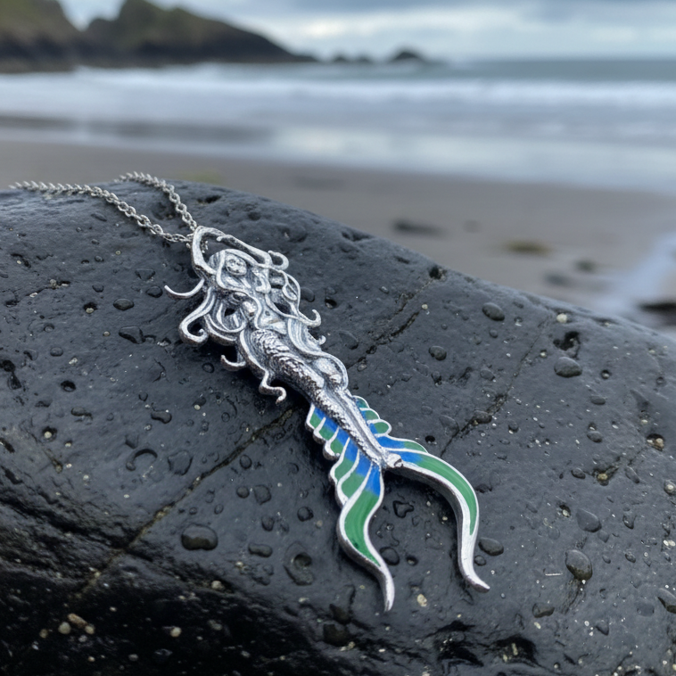 Diver Mermaid Necklace in Sterling Silver | Pendant | Wiccan Center