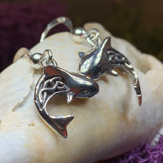 Celtic Shark Earrings in Sterling Silver | Dangle Earrings | Wiccan Center