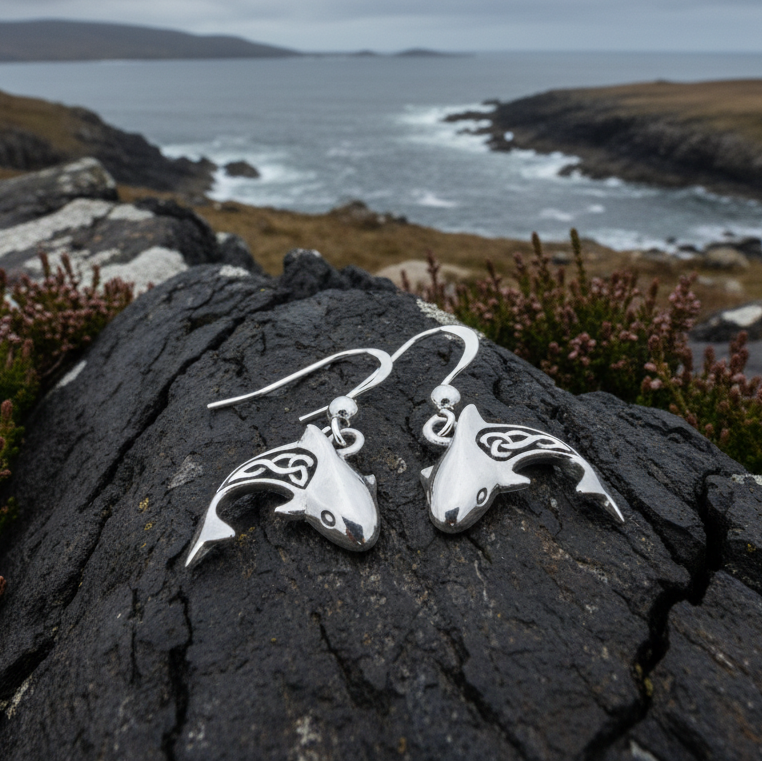 Celtic Shark Earrings in Sterling Silver | Dangle Earrings | Wiccan Center