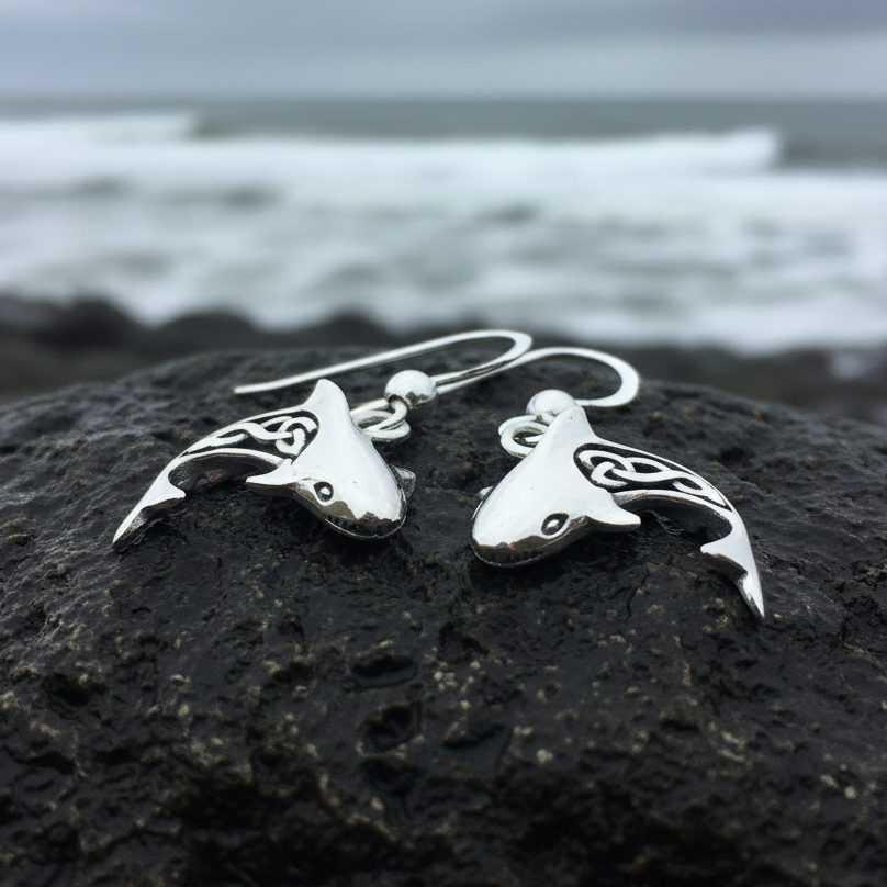 Celtic Shark Earrings in Sterling Silver | Dangle Earrings | Wiccan Center