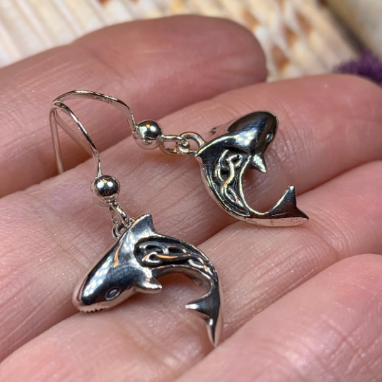 Celtic Shark Earrings in Sterling Silver | Dangle Earrings | Wiccan Center