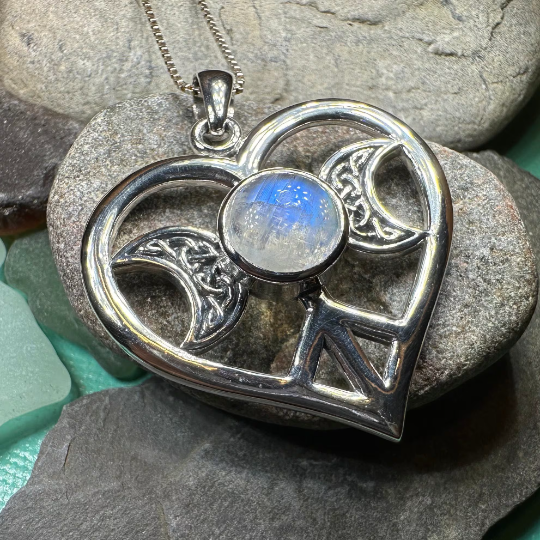 Morgance Triple Moon Love Necklace with Rainbow Moonstone | Pendant | Wiccan Center