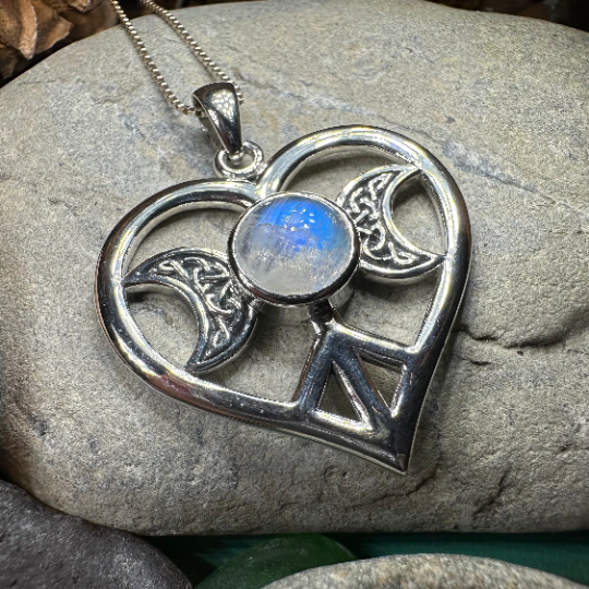 Morgance Triple Moon Love Necklace with Rainbow Moonstone | Pendant | Wiccan Center
