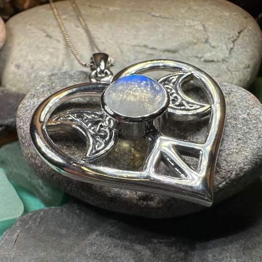 Morgance Triple Moon Love Necklace with Rainbow Moonstone | Pendant | Wiccan Center