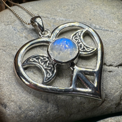 Morgance Triple Moon Love Necklace with Rainbow Moonstone | Pendant | Wiccan Center