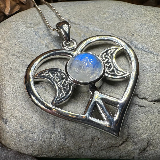 Morgance Triple Moon Love Necklace with Rainbow Moonstone | Pendant | Wiccan Center