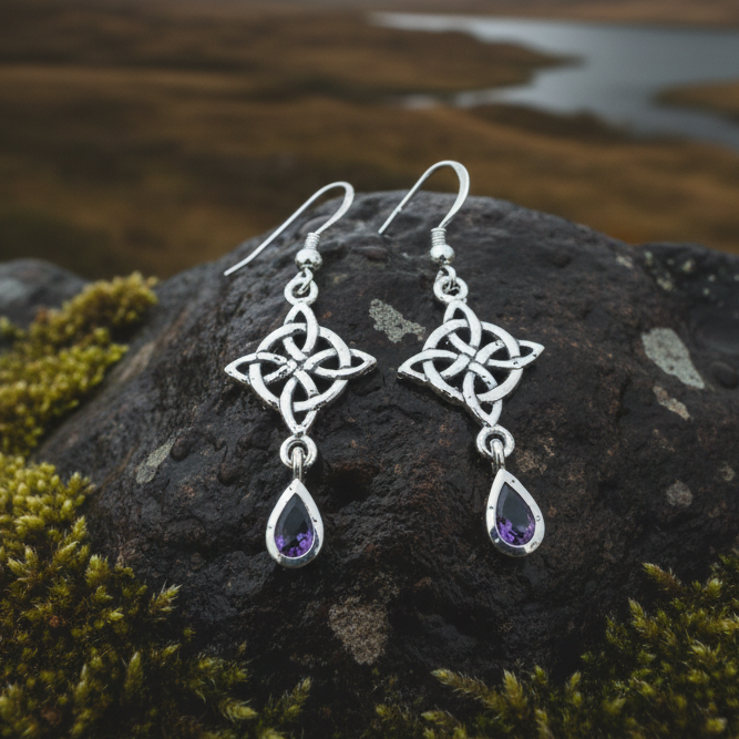 Quaternary Celtic Knot Earrings in Sterling Silver | Dangle Earrings | Wiccan Center