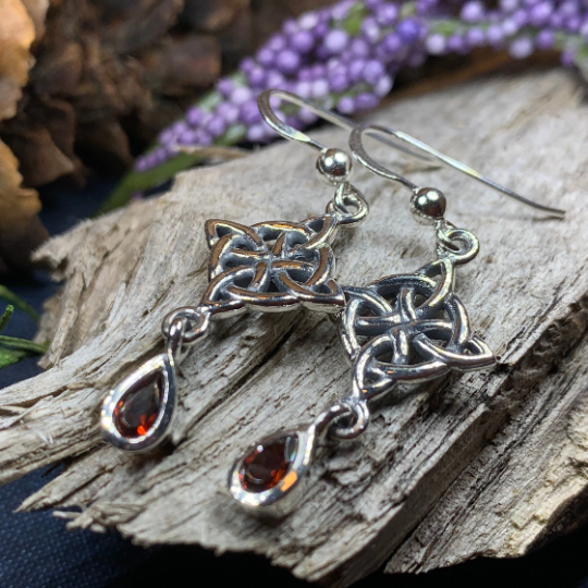 Quaternary Celtic Knot Earrings in Sterling Silver | Dangle Earrings | Wiccan Center