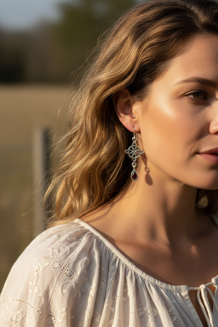 Quaternary Celtic Knot Earrings in Sterling Silver | Dangle Earrings | Wiccan Center