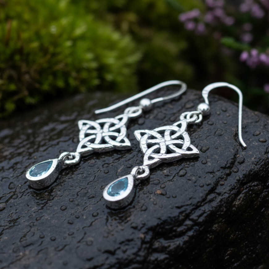 Quaternary Celtic Knot Earrings in Sterling Silver | Dangle Earrings | Wiccan Center