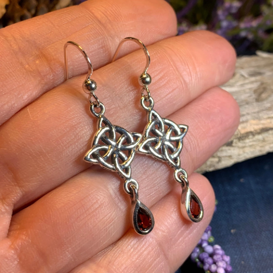 Quaternary Celtic Knot Earrings in Sterling Silver | Dangle Earrings | Wiccan Center