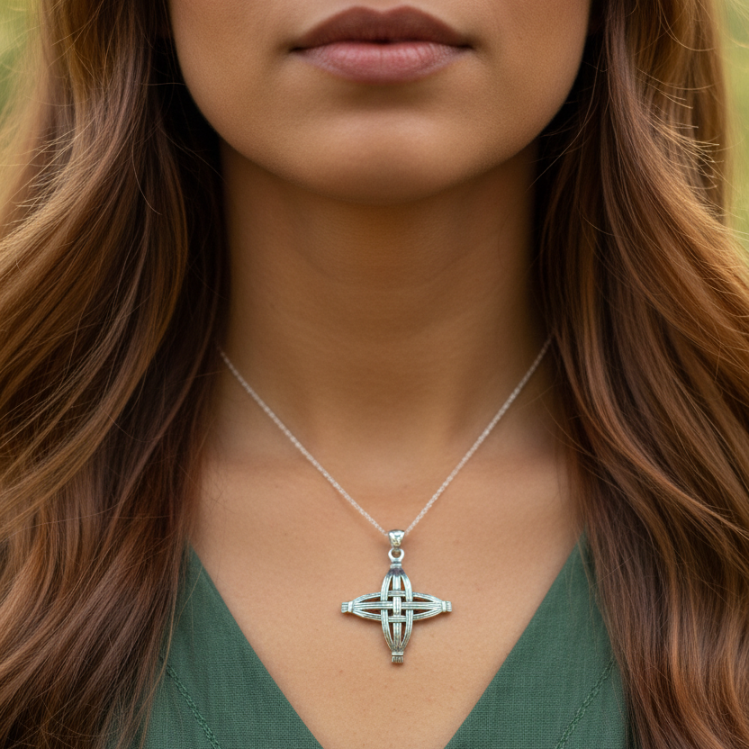 Protection Irish St. Brigid's Cross Necklace in Sterling Silver | Pendant | Wiccan Center