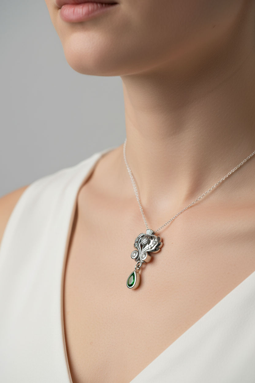 Scottish Aberdeen Thistle Necklace in Sterling Silver | Pendant | Wiccan Center
