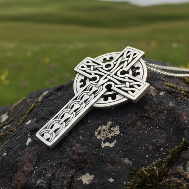 Braddan Scottish Celtic Cross Necklace in Sterling Silver | Pendant | Wiccan Center