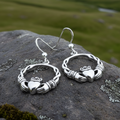 Elegant Irish Claddagh Earrings in Sterling Silver | Dangle Earrings | Wiccan Center