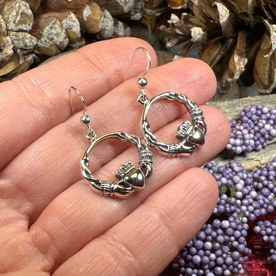 Elegant Irish Claddagh Earrings in Sterling Silver | Dangle Earrings | Wiccan Center