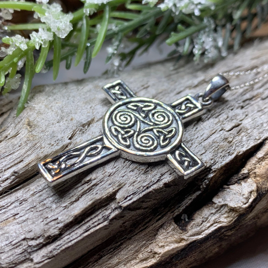 Triskel Celtic Cross Necklace in Sterling Silver | Pendant | Wiccan Center