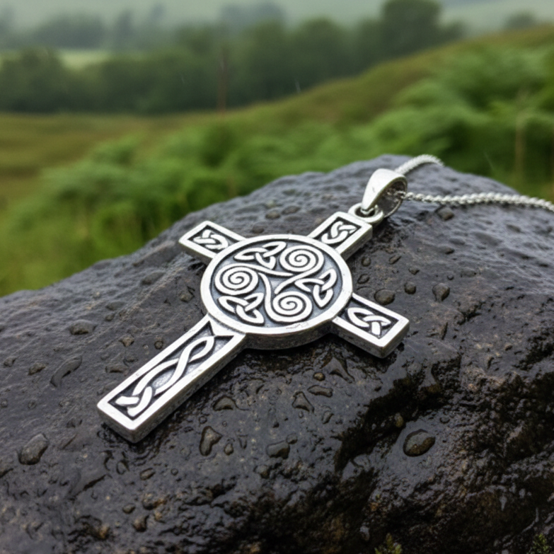 Triskel Celtic Cross Necklace in Sterling Silver | Pendant | Wiccan Center
