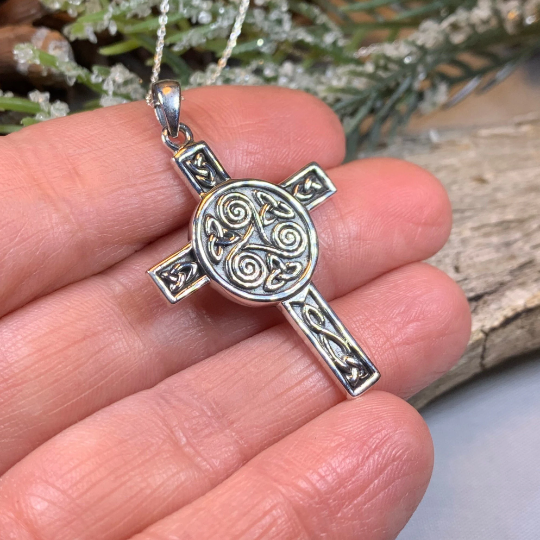 Triskel Celtic Cross Necklace in Sterling Silver | Pendant | Wiccan Center