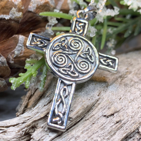 Triskel Celtic Cross Necklace in Sterling Silver | Pendant | Wiccan Center