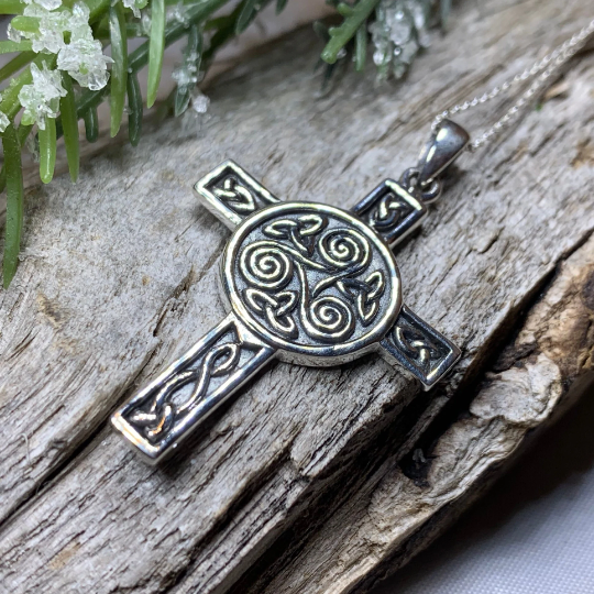 Triskel Celtic Cross Necklace in Sterling Silver | Pendant | Wiccan Center
