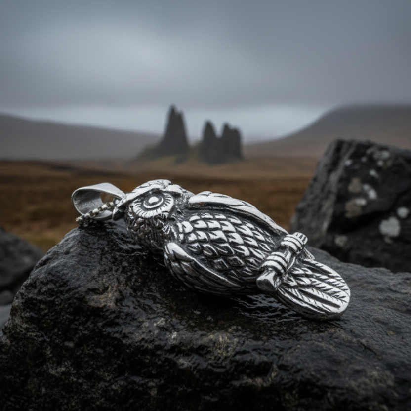 Watchful Owl Necklace in Sterling Silver | Pendant | Wiccan Center