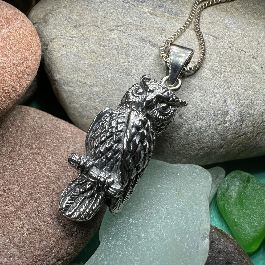Watchful Owl Necklace in Sterling Silver | Pendant | Wiccan Center