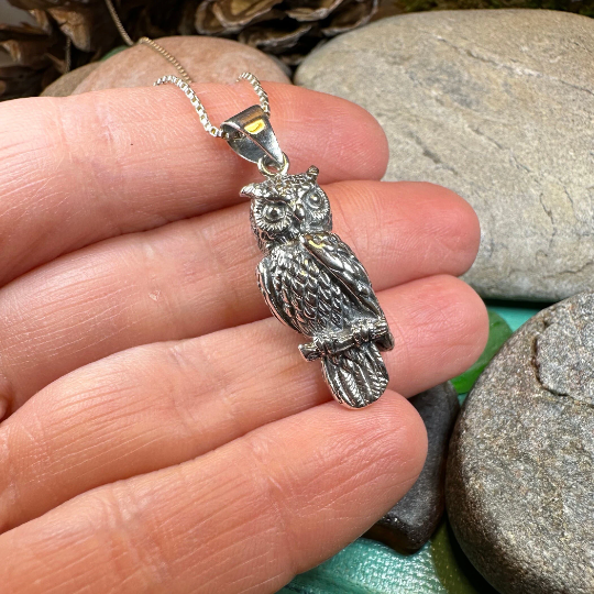 Watchful Owl Necklace in Sterling Silver | Pendant | Wiccan Center