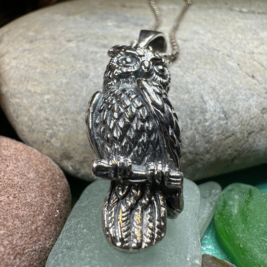 Watchful Owl Necklace in Sterling Silver | Pendant | Wiccan Center