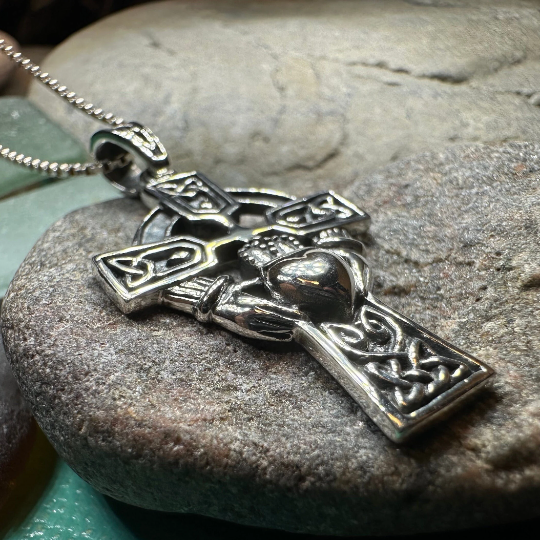 Galway Irish Claddagh Cross Necklace in Sterling Silver | Pendant | Wiccan Center