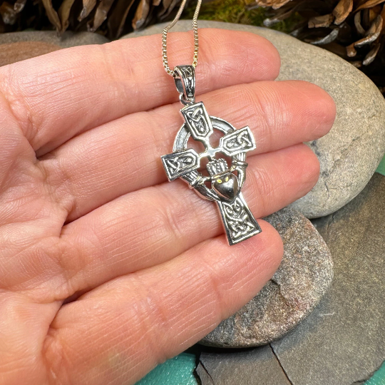 Galway Irish Claddagh Cross Necklace in Sterling Silver | Pendant | Wiccan Center