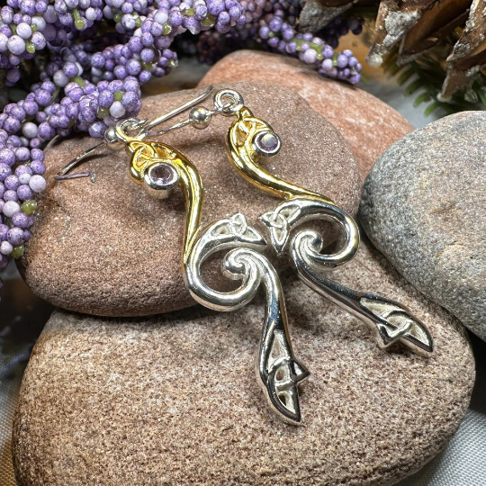 Mystic Dreamer Trinity Knot Earrings with Amethysts | Dangle Earrings | Wiccan Center
