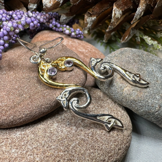 Mystic Dreamer Trinity Knot Earrings with Amethysts | Dangle Earrings | Wiccan Center