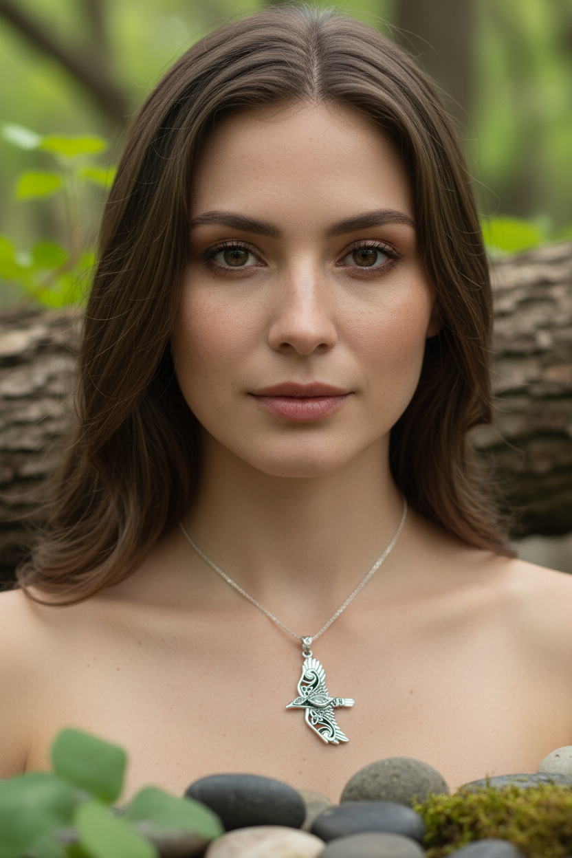 Oryx Celtic Raven Necklace in Sterling Silver