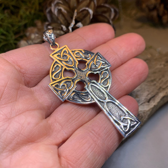 Cahal Large Celtic Cross Necklace in Sterling Silver | Pendant | Wiccan Center