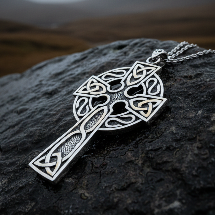 Cahal Large Celtic Cross Necklace in Sterling Silver | Pendant | Wiccan Center