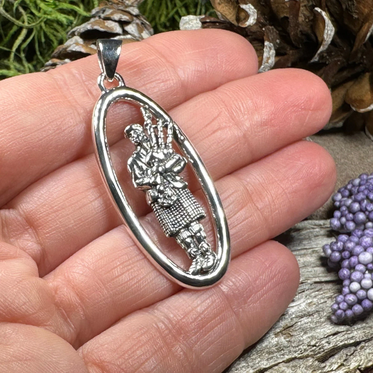 Proud Scottish Bagpiper Necklace in Sterling Silver